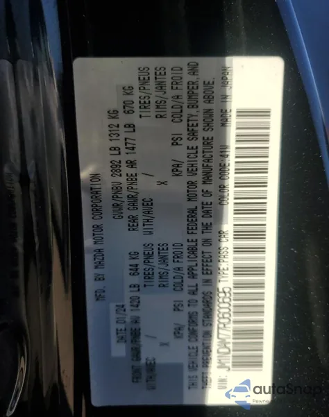 2024 Mazda Mx-5 Miata Grand Touring из США, поврежденный, VIN JM1NDAM77R0600695